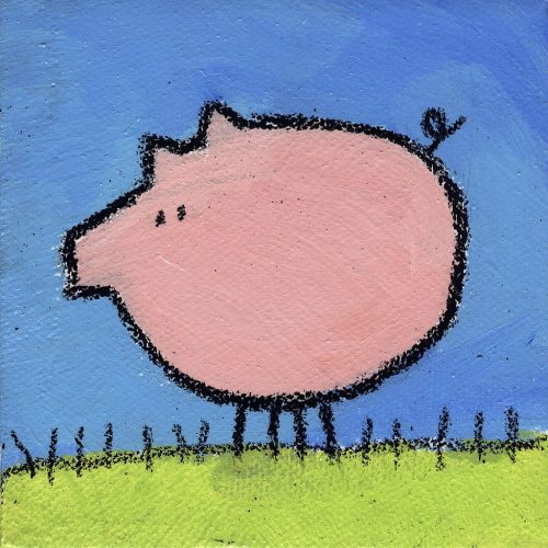 Simple painting of an abstract pink pig.